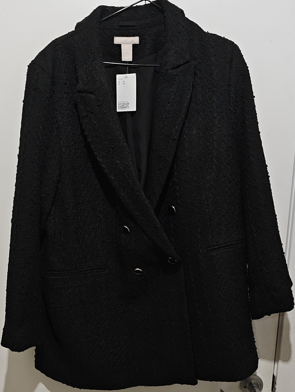 H&M Black Double-Breasted Bouclé Blazer Jacket